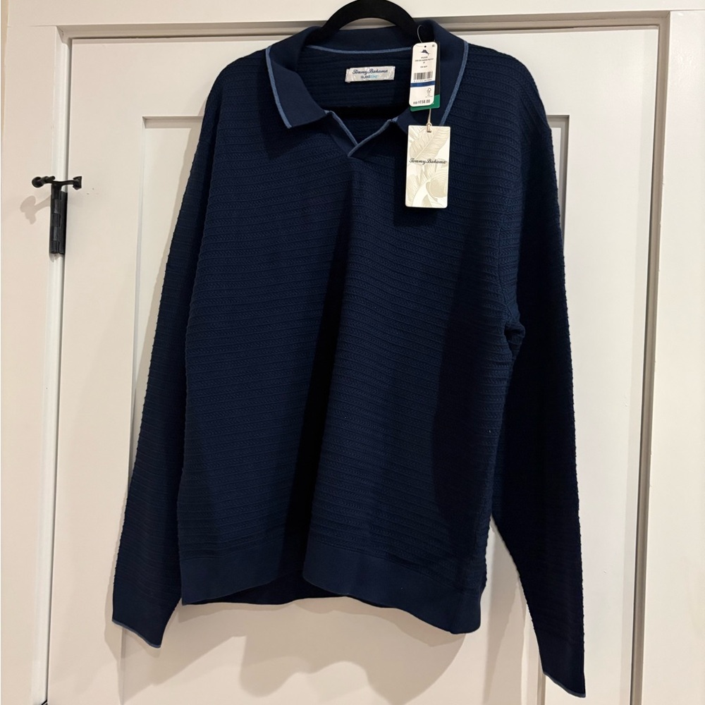 Tommy Bahama Navy Textured Knit Polo XL